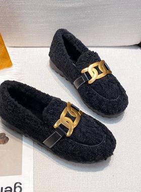 正品软底2毛毛鞋女冬鞋季外穿024新款懒人加绒豆豆鞋厚底棉大码41