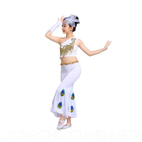高档新童款儿童族舞蹈服孔雀舞演出服装女儿傣少族鱼尾裙傣族舞傣