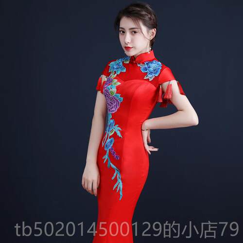 高档中国风宴会晚礼服2025服秋新鱼旗袍长舞台走秀演出年会主尾款