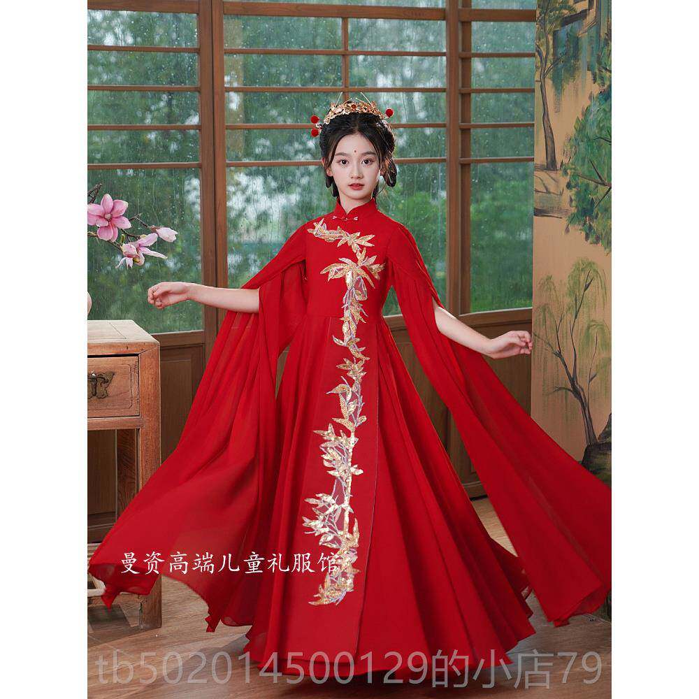 高档新款女童中国风古筝演出古服乐典长裙艺考表演民独奏舞台礼独