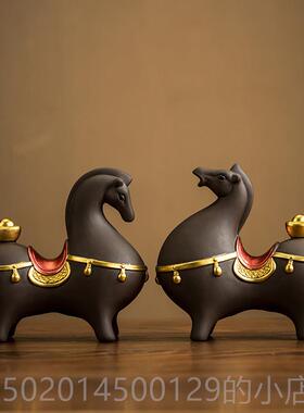 高档马上发财酒陶瓷马摆件新中式客厅柜公室玄关桌面品装饰办唐马
