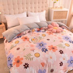 高档A纯件棉B珊瑚绒被套单件全被棉单面罩冬天加厚牛奶绒四套绒套