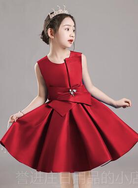 正品红色六一演童持服人礼诗歌朗诵合唱演出服女童高端公主裙钢儿
