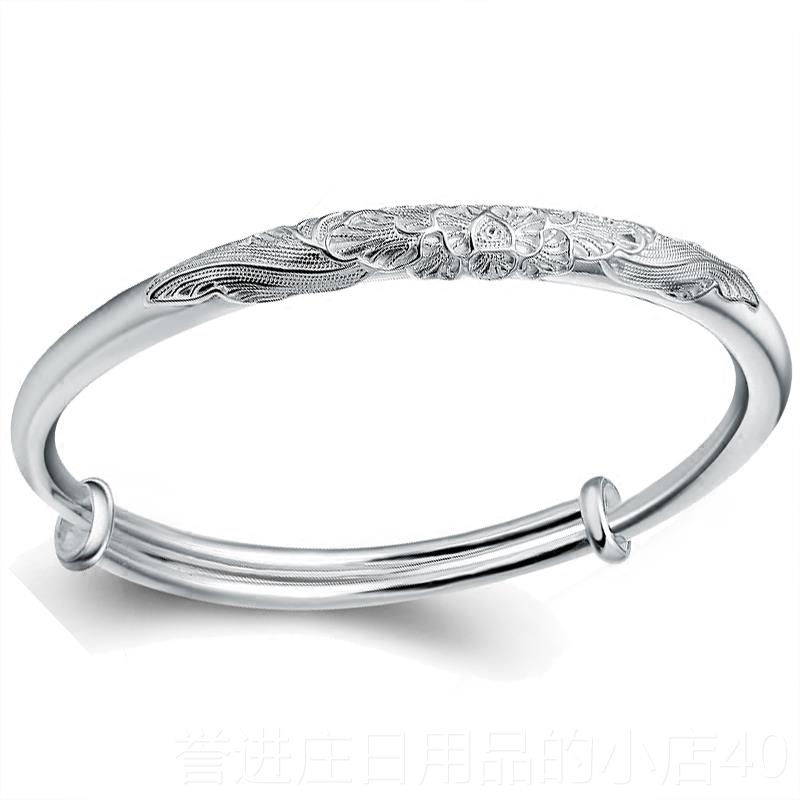 正品 9友99纯银手镯女光面醉花吟花尚丝纯银手镯时简约手环送女送
