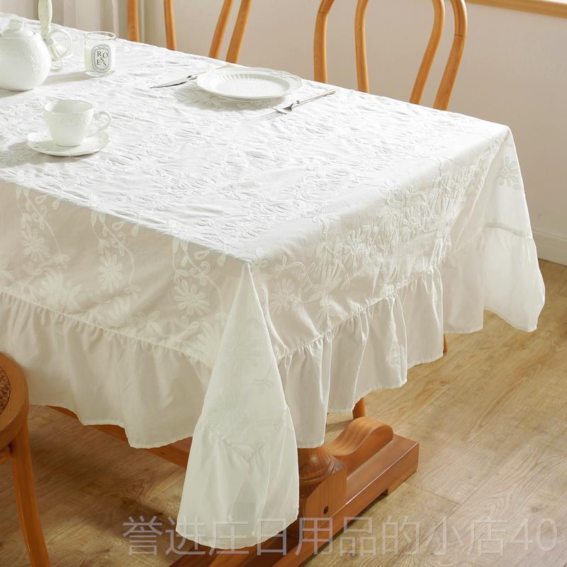 正品法式荷叶边纯棉泼刺绣防水桌圆桌方桌茶茶几布下午布置布纯棉
