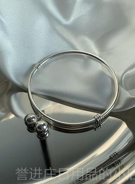 正品一七手作 999足银乐实心手镯 平安招财纳喜福铃铛纯银手十环