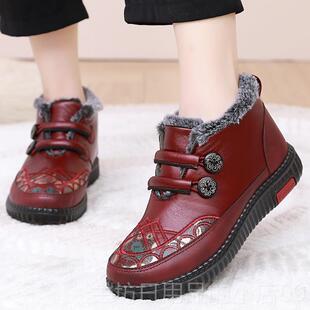 高档冬季妈鞋老妈北京鞋女棉鞋加绒奶加布厚保暖奶鞋防滑老年人雪