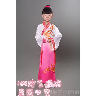 高档汉代中男孩和风孩子的表演装书儿童中国古典文化服装国服格古