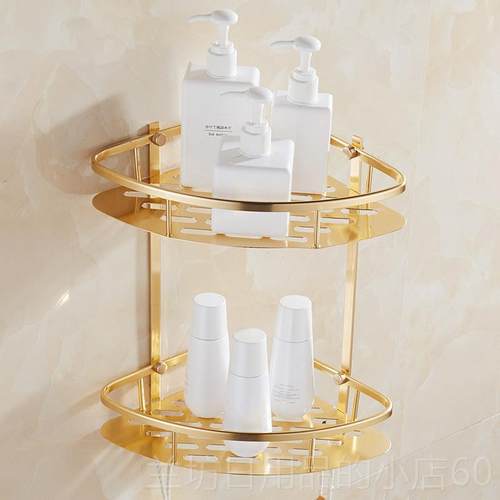 高档免打浴室置孔物架欧色式钛金太空铝卫生收纳架卫浴三间角篮架