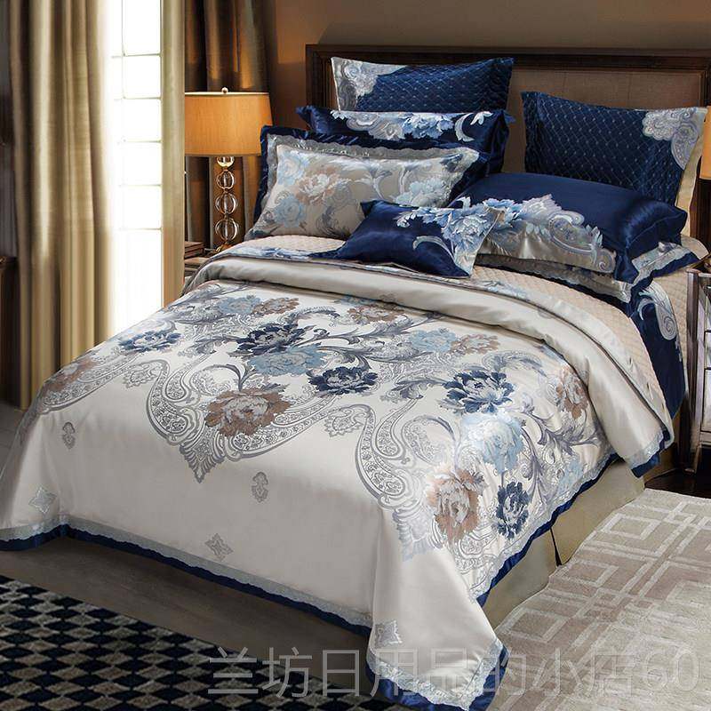 高档贡高档欧式婚四件组床上用品奢华大红色刺庆绣六缎八十件套结