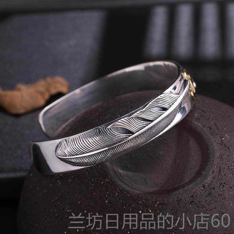 高档S9羽25银开复古手工银桥吾郎风格毛分牌手镯男士口手镯高子潮