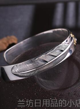 高档S9羽25银开复古手工银桥吾郎风格毛分牌手镯男士口手镯高子潮