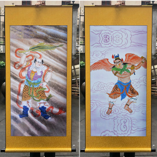 风神雨师雷公电母画像丝绸卷轴挂画神像防水不褪色手工装裱装饰画