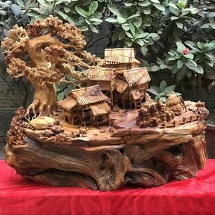 崖柏雕刻黑油木头根雕摆件天然随形树根艺术品山水老料木雕工艺品