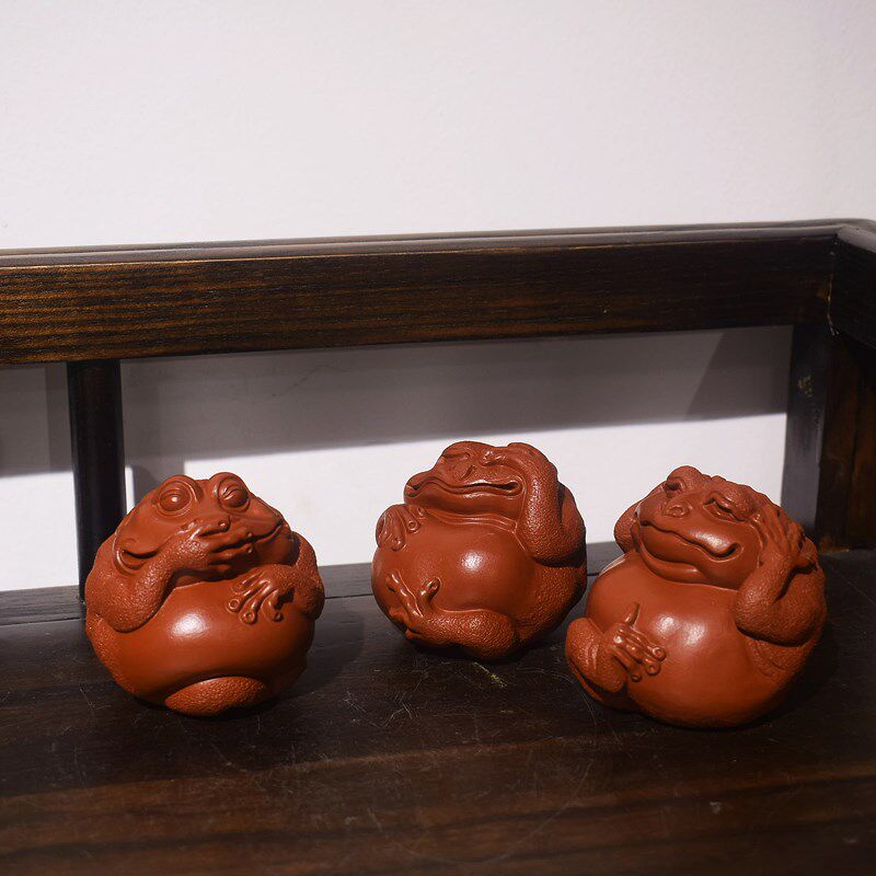 砺砂茗陶紫砂茶宠可养智慧金蟾 全手工高端雕塑摆件 朱泥蟾蜍