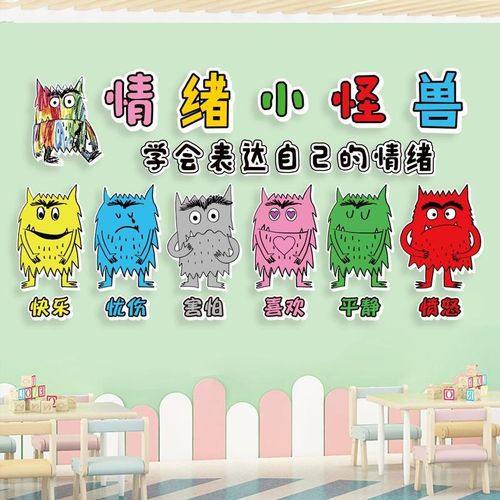 幼儿园心理驿站情绪小怪兽调节方法楼梯走廊墙面装饰环创立体墙贴