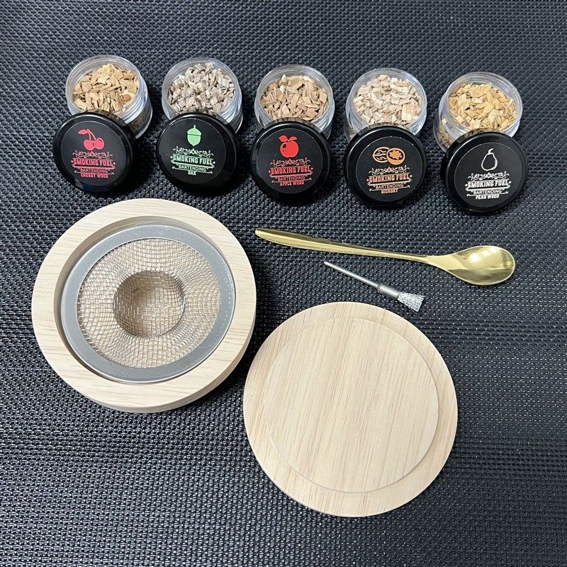 木制烟熏器酒吧创意调酒分子木屑烟熏威士忌烟熏鸡尾酒盖罩器套装