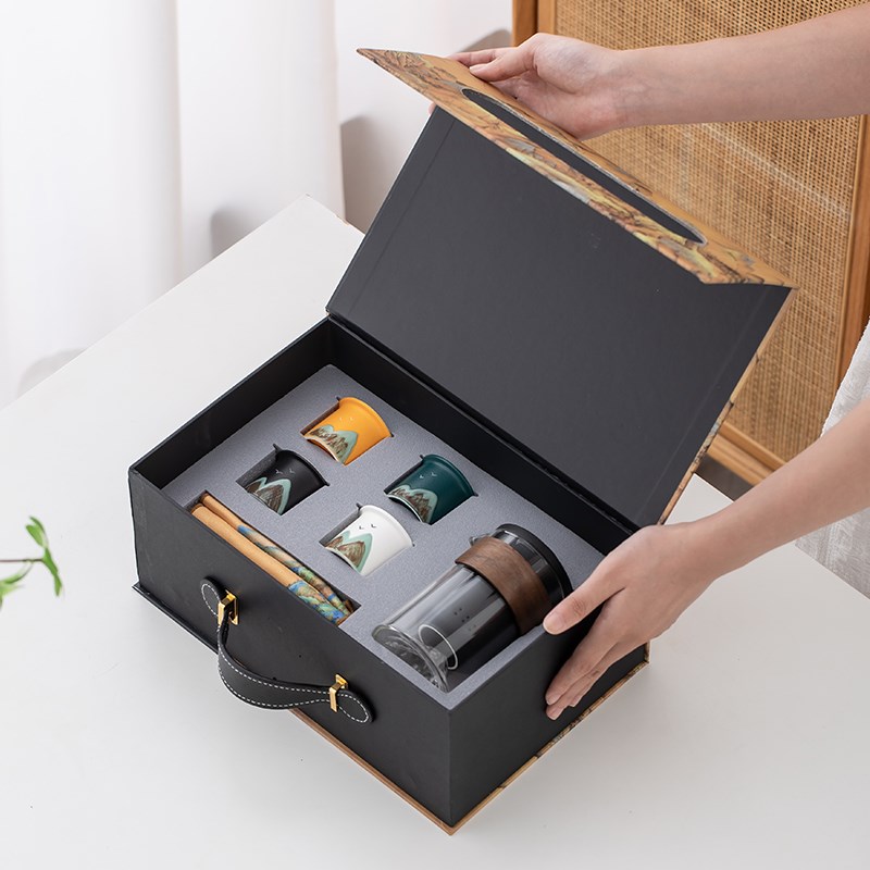 千里江山功夫旅行茶具套装现代家用功夫茶杯玻璃泡茶器中秋礼品