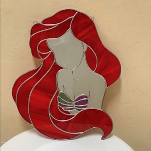 美人鱼空中镜子玻璃艺术彩色玻璃艺术品摆件精致