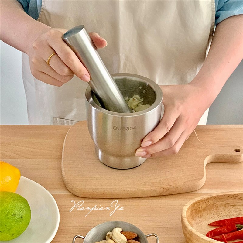 多功能304不锈钢捣碎器家用手动研磨香料器捣药器捣碎罐蒜泥臼钵