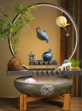 招财流水摆件客厅生财创意桌面循环水景鱼缸家居玄关装饰开业礼品