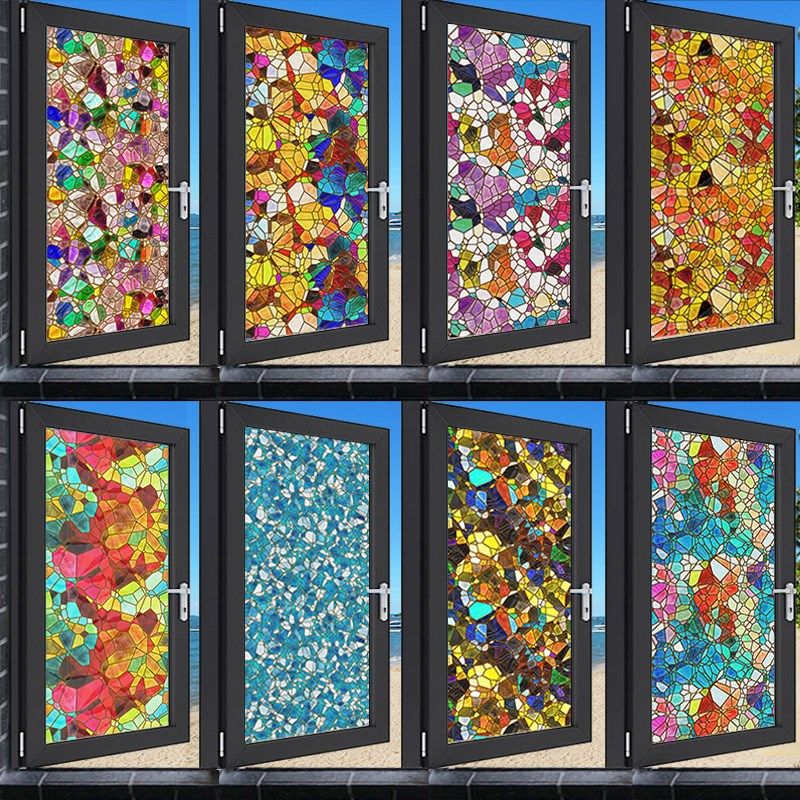 欧式彩色复古彩绘艺术静电磨砂玻璃贴膜衣整体橱柜门窗户窗花贴纸