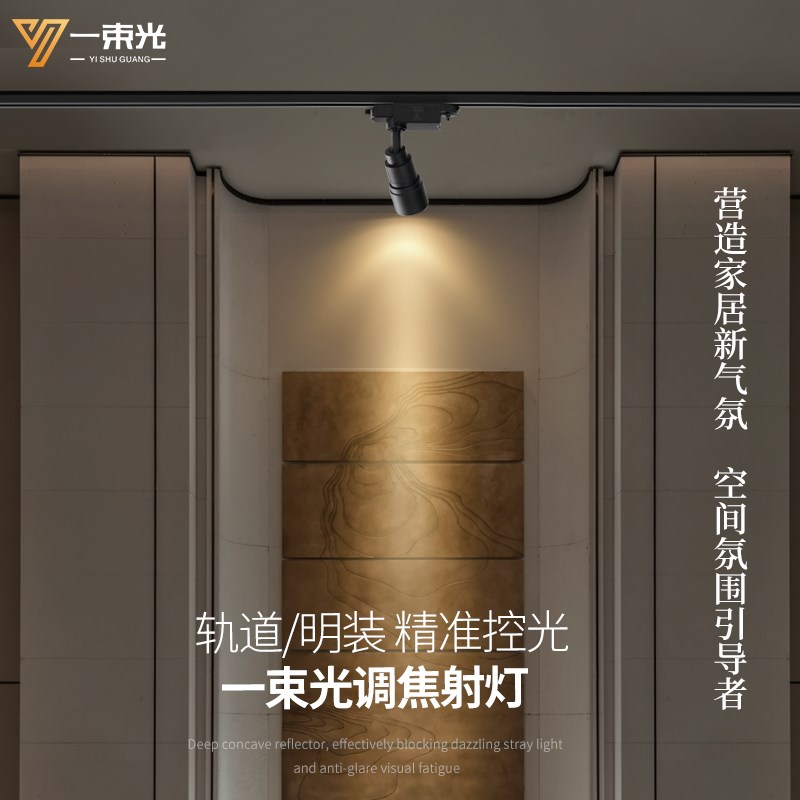 一束光聚光射灯调焦吸顶客厅照画茶馆造景明装可调小角度轨道10瓦
