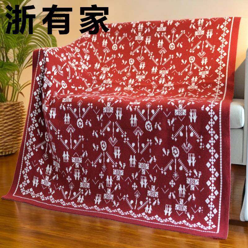 10037小雪人针织毯圣诞红色休闲线毯加厚针织雪人盖毯民宿装饰毯
