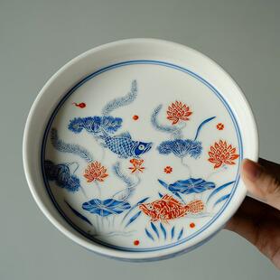 白瓷青花蓄水大号壶承高档干泡台茶托果盘单个家用陶瓷茶具