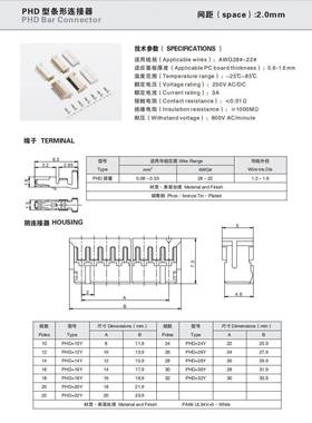 CWB合兴PHD-20Y 2*10Y 2*5白色10Y连接器 2.0mm 胶壳端子TJC20085