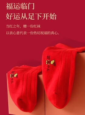 2026本命年大红色含棉中筒袜子属马年踩走小人男士女士欢喜过新年