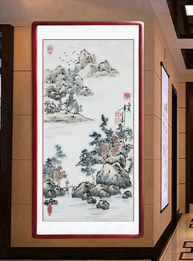 国画山水手绘客厅装饰画玄关走廊挂画卧室饭厅壁画水墨书画卷轴画