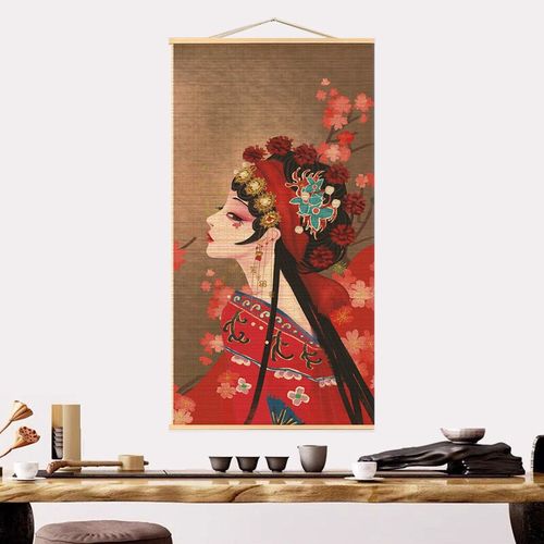 挂画竹帘茶席中式复古书法图中式挂帘书房装饰画茶室玄关虞美人