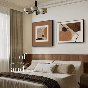 奶油大气侘寂风卧室走廊画抽象客厅餐厅背景墙组合壁画感床头挂画