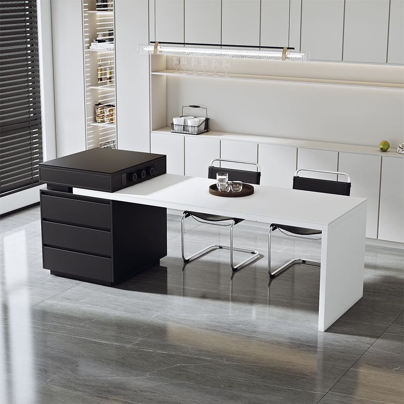 可伸缩岛台餐桌一体现代简约饭桌岩板小户型吧台多功能意式极简