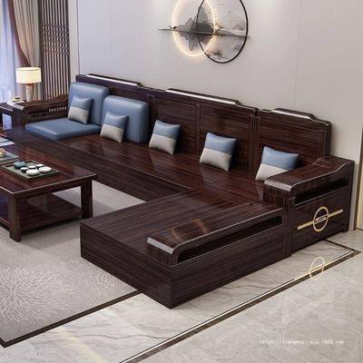 乌金木实木沙发组合新中式客厅大小户型冬夏两用储物茶几家具组合
