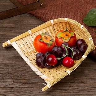 竹编筐小簸箕筲箕撮箕托盘手工迷你藤编装 饰篮子炸物点心创意餐具