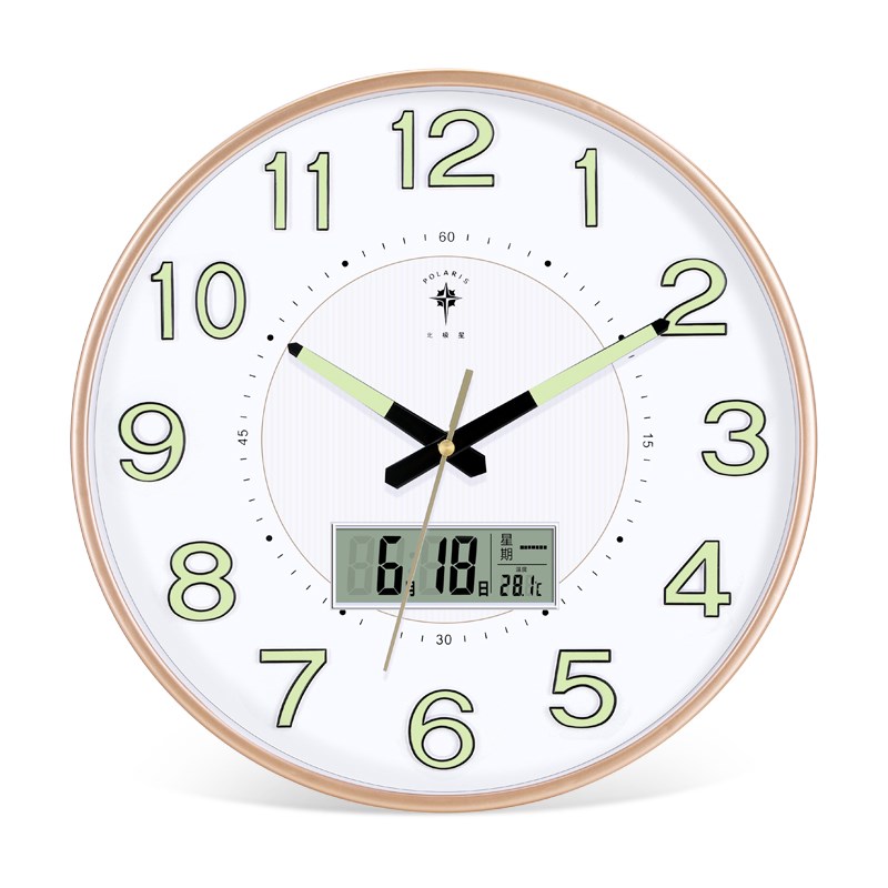 北极星夜光静音客厅卧室挂钟圆形创意时尚个性家用钟表现代石英钟