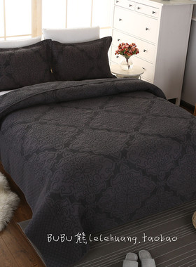 深灰色绗缝床盖三件套缝衍被纯色柔软可水洗空调被秋冬床单多功能