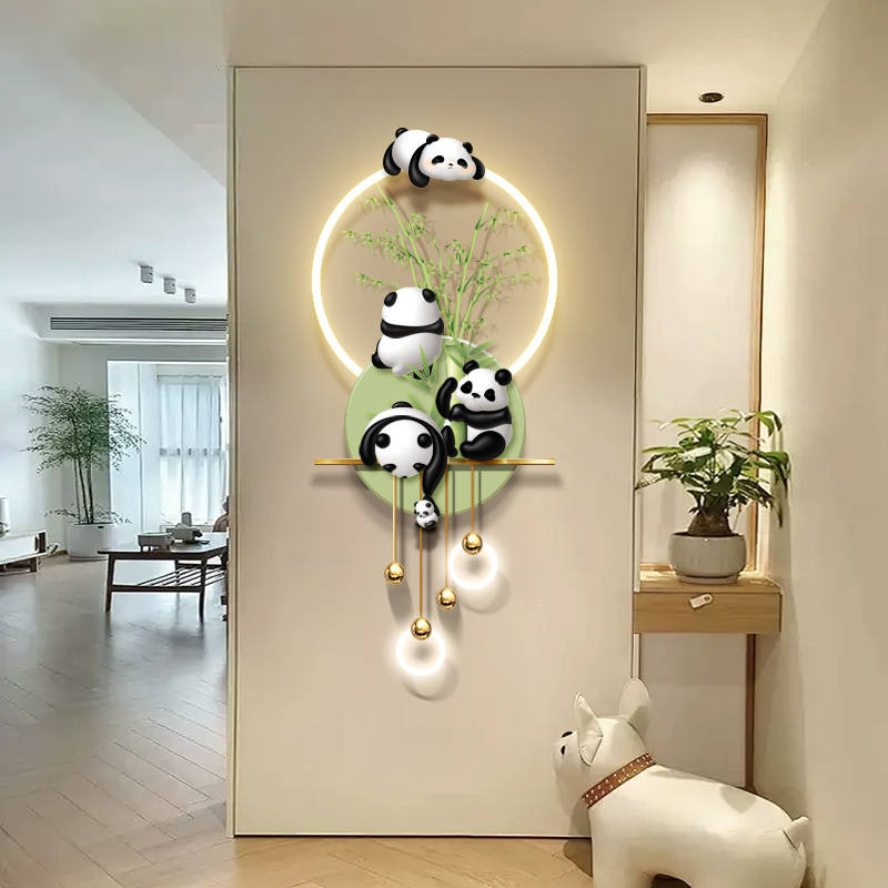 玄关装饰画过道走廊小清新治愈系熊猫竹子壁画灯奶油风5D立体挂画