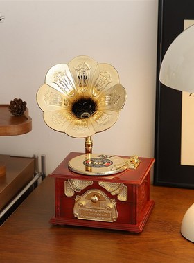 覆古音乐八音盒留声机模型桌面摆件小众高级感客厅电视柜家居装饰