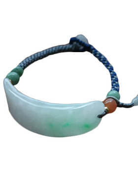 手工编绳翡翠貔貅手牌平安无事牌玉石荷叶莲花弯条手排玉貔貅手链