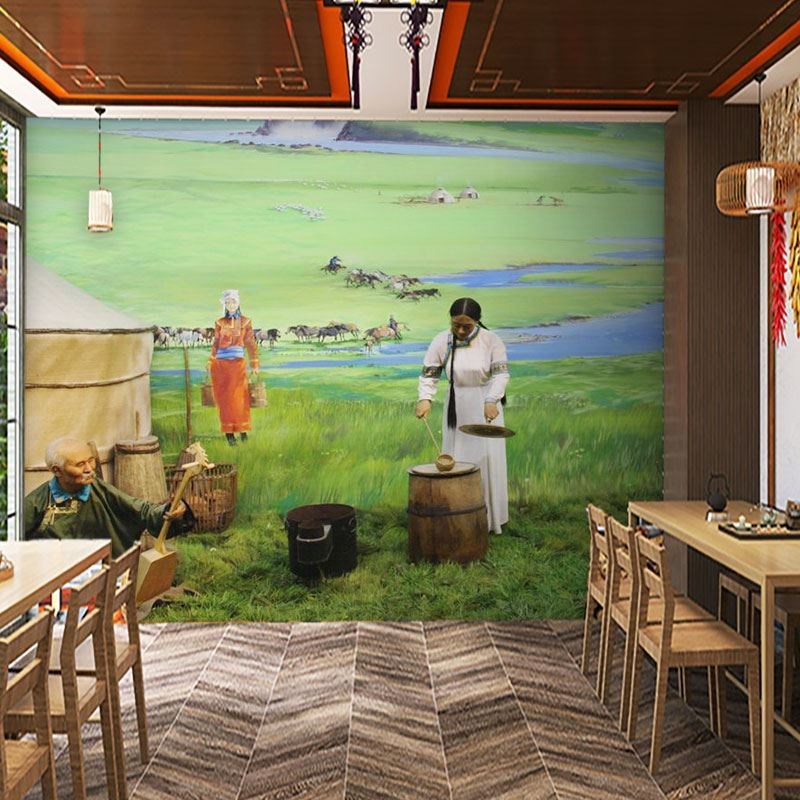 内蒙古大草原风景壁纸背景布壁画蒙古包室内装饰元素蓝天白云墙纸