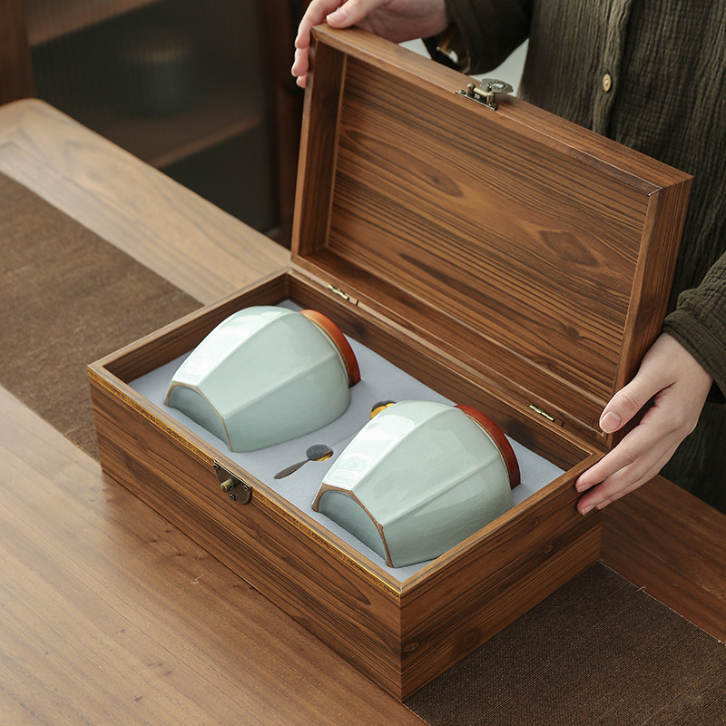 绿茶龙井茶叶罐陶瓷通用红茶木纹茶叶包装盒空礼盒装空盒高档精致