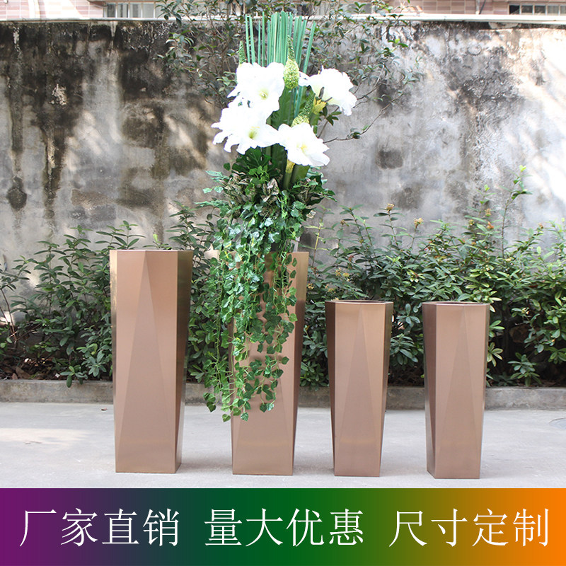 酒店花器 不锈钢花盆 玫瑰金 八角花钵 会所软装 园林景观 样板间