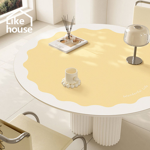 法式奶油风高级感圆桌餐桌垫防水防油防烫圆形桌布餐桌布茶几垫子