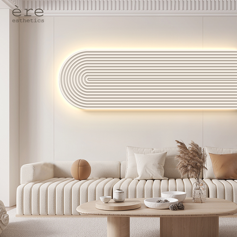 现代极简抽象客厅横幅装饰画LED灯画奶油风高级感沙发背景墙挂画