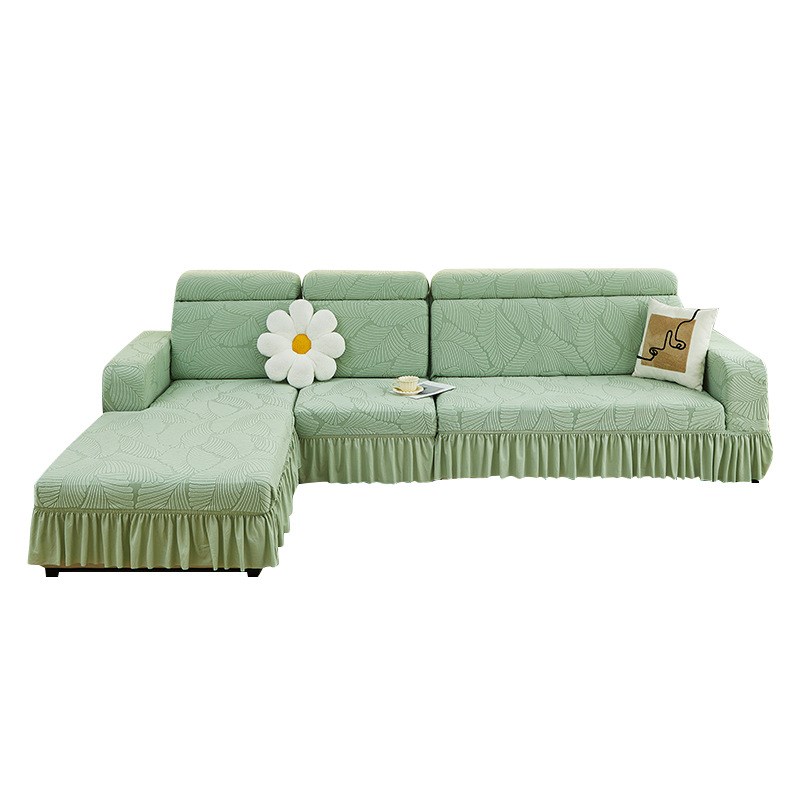 贵妃沙发罩新款202全包式雕花绒裙边弹力沙发罩四季通用防猫抓
