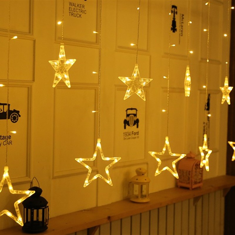 LED星星灯彩灯闪灯串灯满天星灯五角星窗帘灯婚庆装饰灯节日挂灯