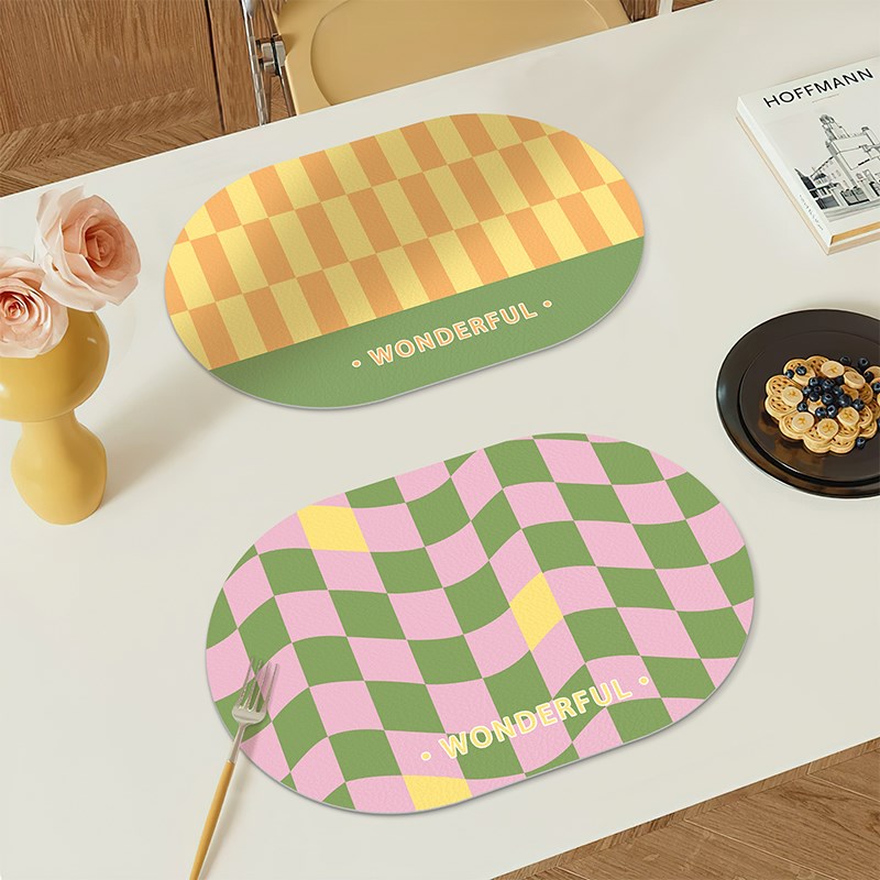 韩系几何皮革餐垫防水防油免洗家用餐桌隔热防烫耐高温杯垫碗垫子